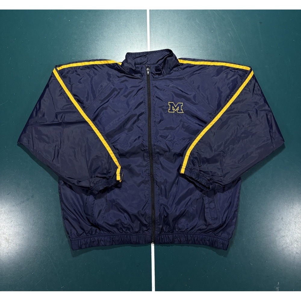 Vtg 90s Michigan Wolverines Full Zip Windbreaker Jacket Mens Medium Zipper Flaw*